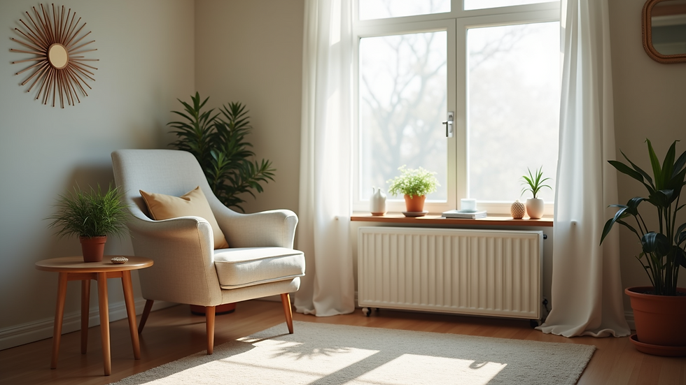 Close-up view of a comforting counseling chair in a tranquil setting