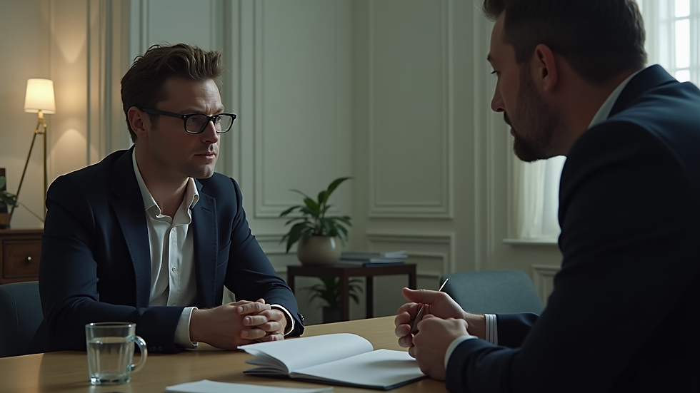 Eye-level view of a journalist interviewing a whistleblower