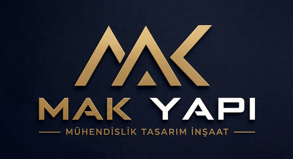 Digital logo graphic for a Turkish engineering, design, and construction company. The design features the stylized 'MAK' insignia and 'MAK YAR' wordmark in gold on a dark background.
