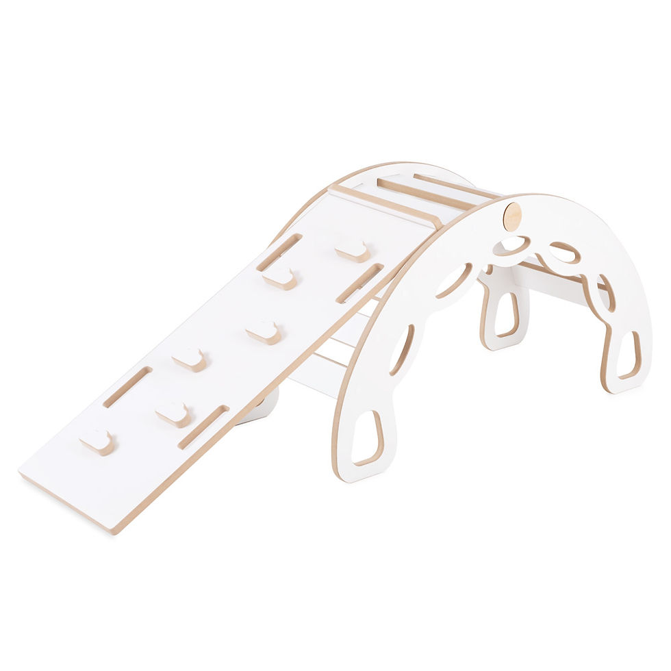 Sīktēls: Montessori koka šūpuļkrēsls 4-in-1 ar slidkalniņu un mīksto matraci-pelēks