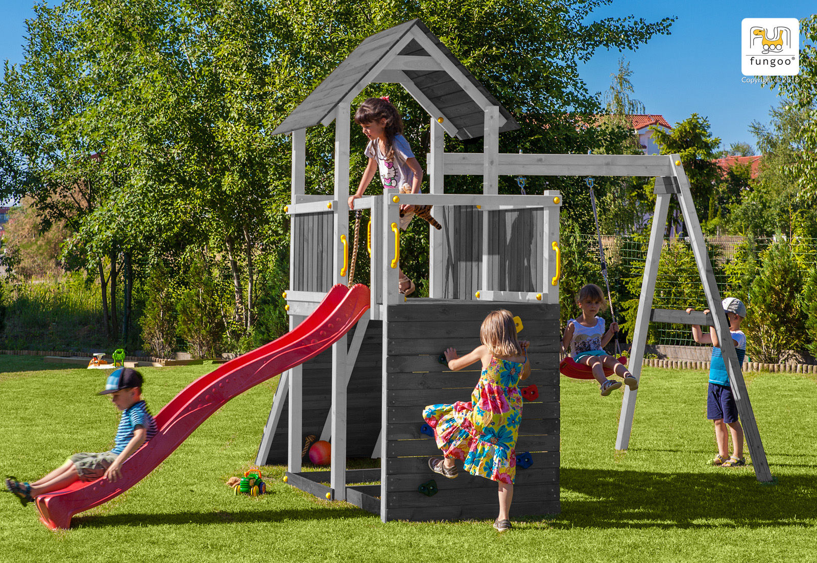 Bērnu rotaļu laukums Carol3 pelēks&balts