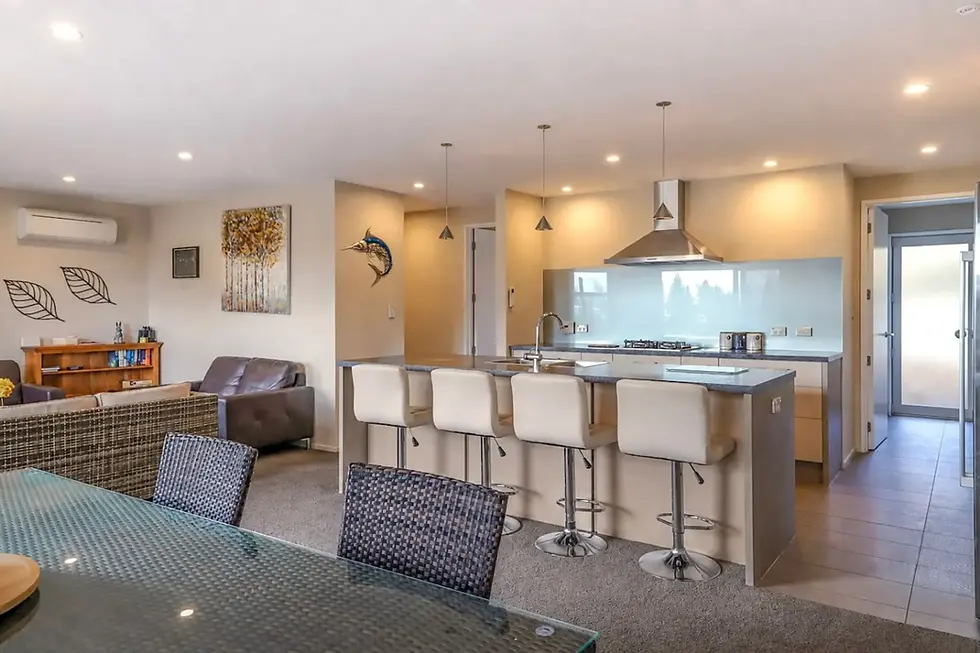 Open-plan kitchen and dining area at The Star Yard holiday home, Lake Tekapo