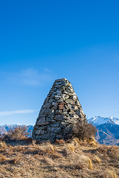 Historic stone monument on Mt Cook Station