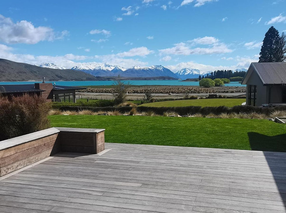 Deck with Lake Tekapo and Southern Alps views at Cedar Lakeview, Lake Tekapo