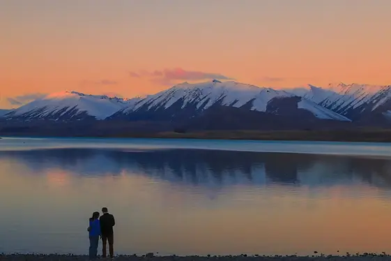 Lake Tekapo at sunset with the Southern Alps, near The Star Yard