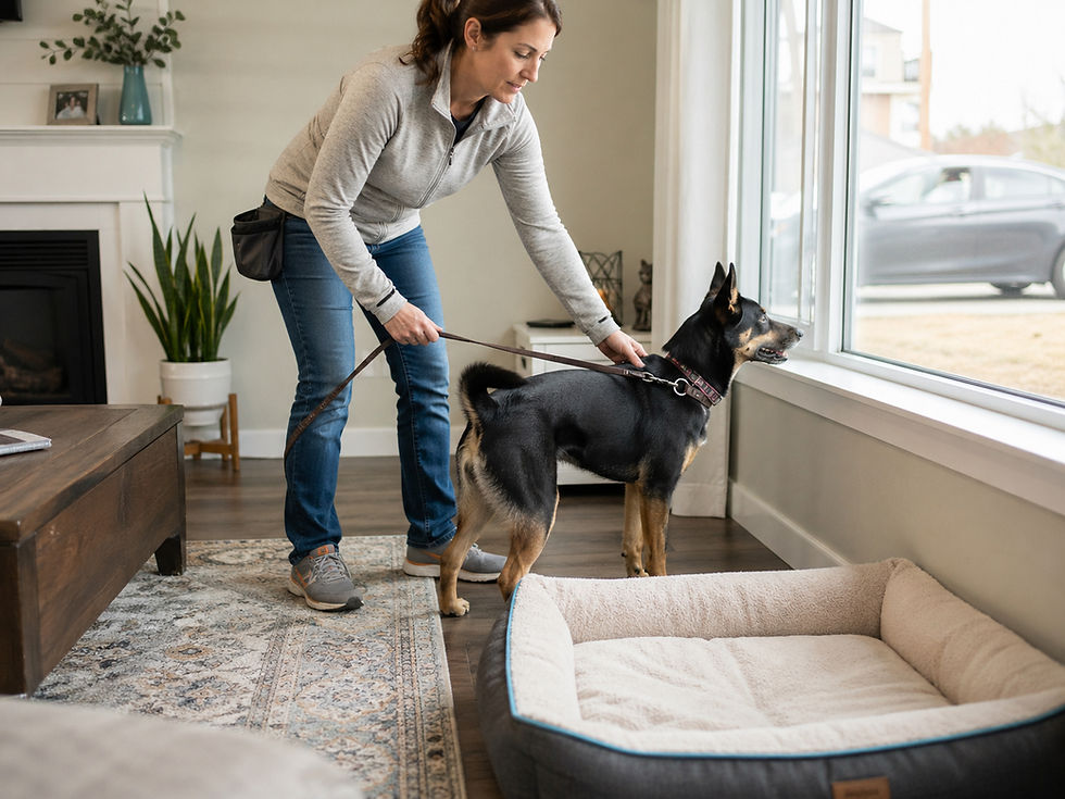 A dog and their trainer at San Diego Dog Training working on window barking