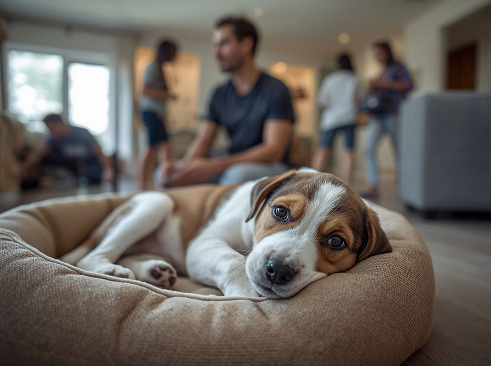 A young puppy practicing place command with San Diego Dog Training