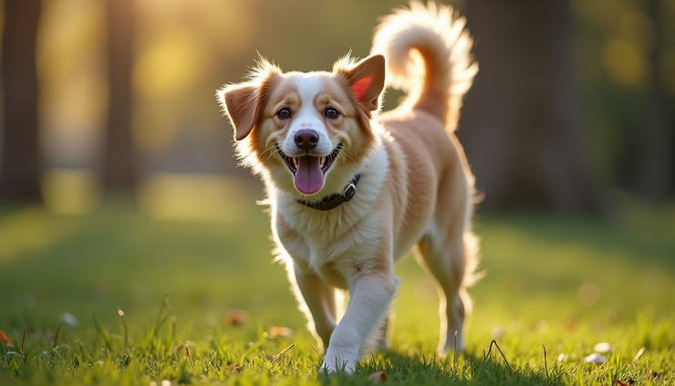 Close-up eye-level view of a dog’s tail wagging with blurred background
