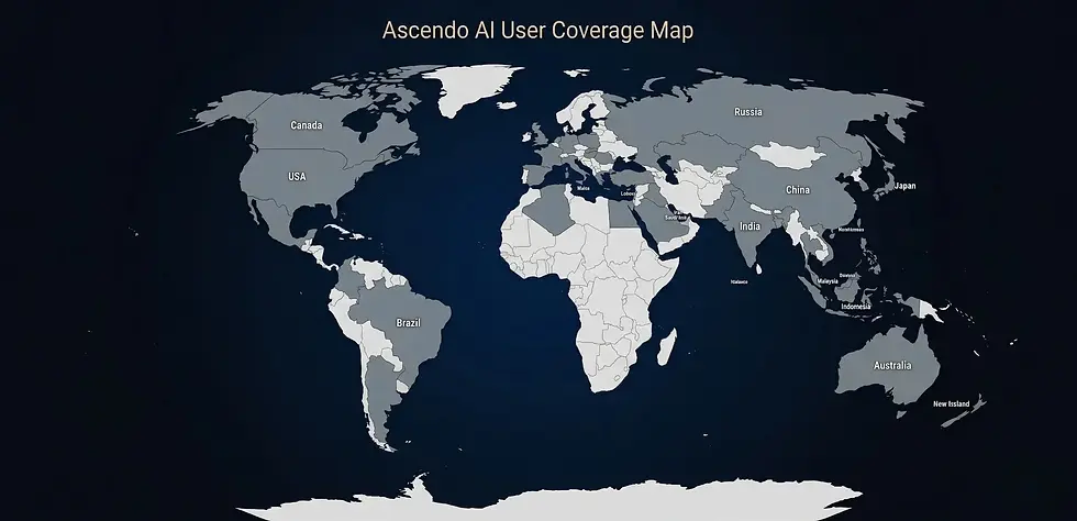 Global map showing Ascendo AI user coverage across North America, Europe, Asia, and other regions worldwide