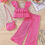 Miniatura: SET FUCSIA PLISADO CON CARTERA