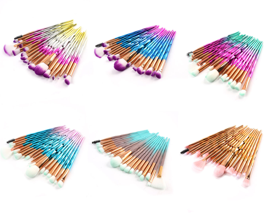 Six colorful makeup brush sets