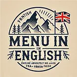 DALL·E 2024-11-02 17.18.46 - A mountain-themed logo with the text 'Menu in English' in bold, rustic typography, featuring a small British flag. The design includes subtle mountain.webp