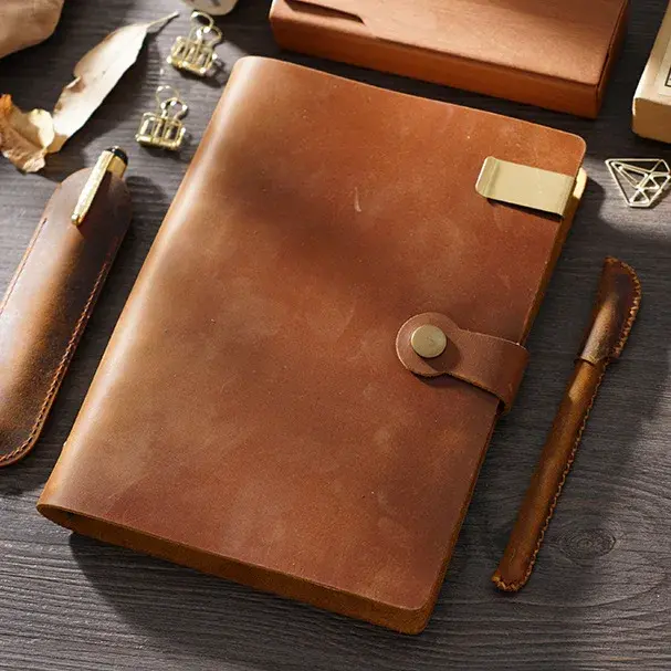 Thumbnail: Retro Cowhide A5 Loose-Leaf Notebook Handmade European-Style 6-Hole Notepad