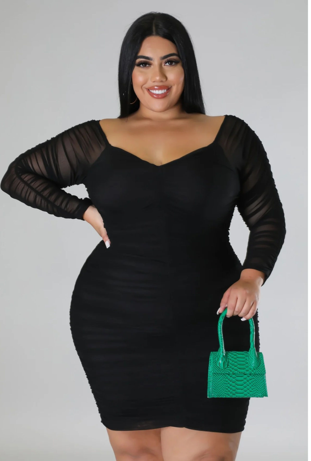 ✨Midnight Allure Ruched Mesh Dress
