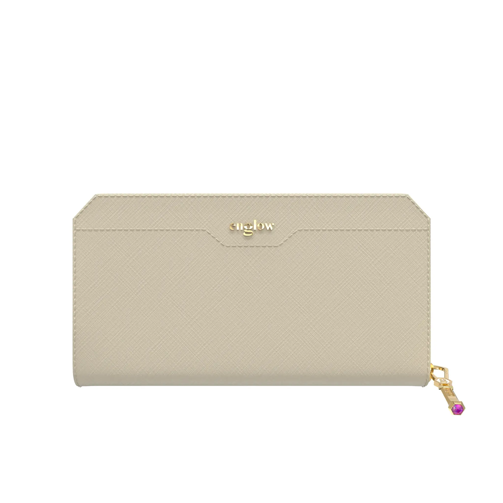 Aura Continental Wallet - Beige, Yellow Gold with Pink Sapphire