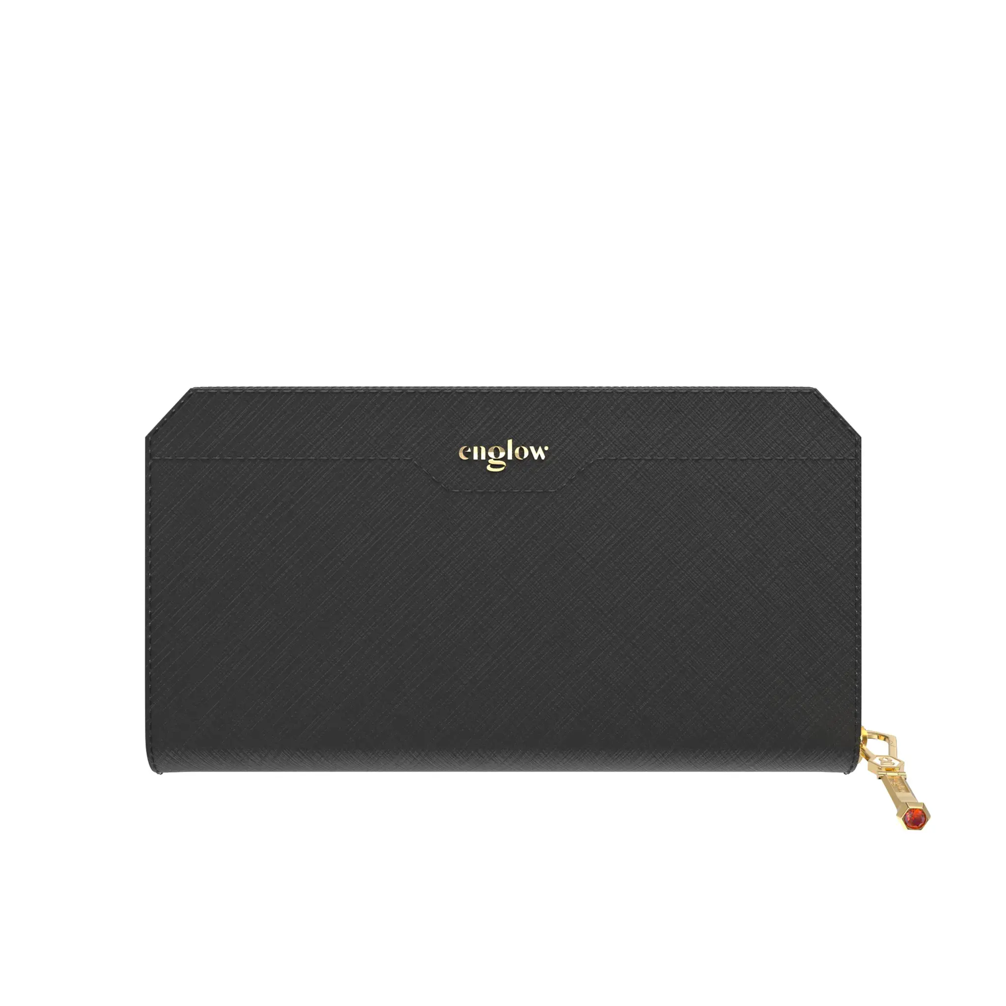 Aura Continental Wallet - Black, Yellow Gold with Orange Sapphire