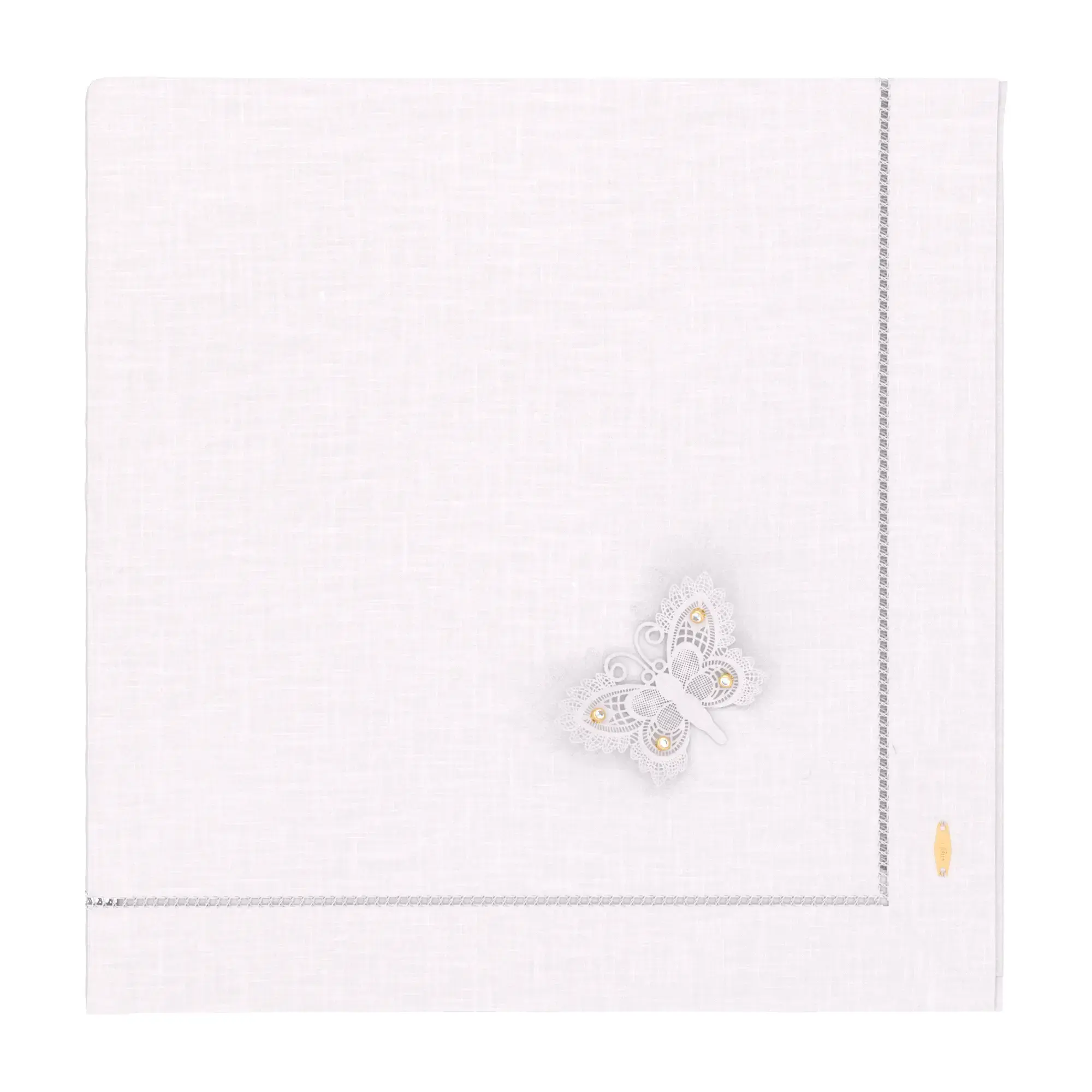 Englow Vlinder Napkin - Leinen-Serviette Papillon, Sterlingsilber, Yellow Gold mit White Zircon