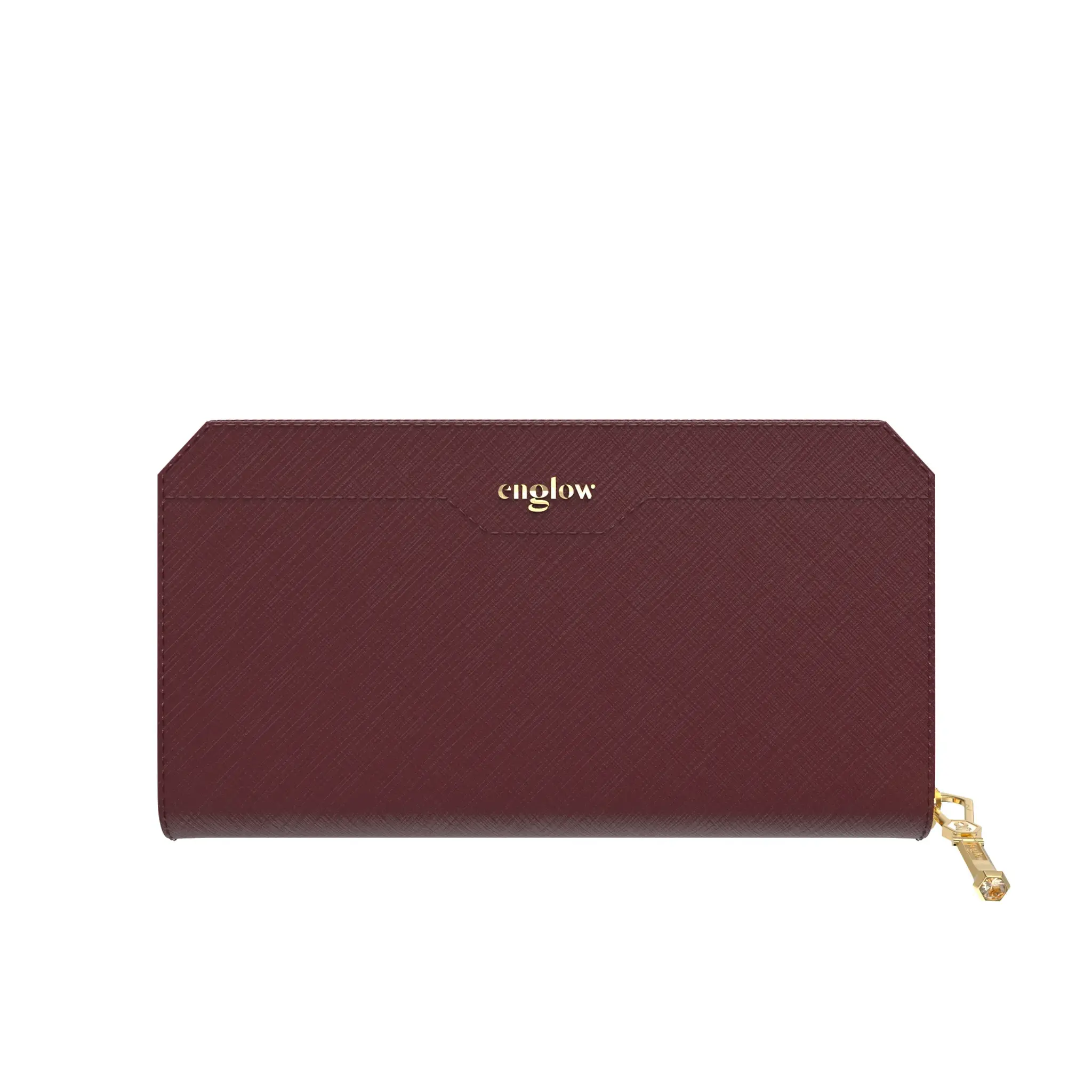 Aura Continental Wallet - Burgundy, Yellow Gold with Champagne Quartz