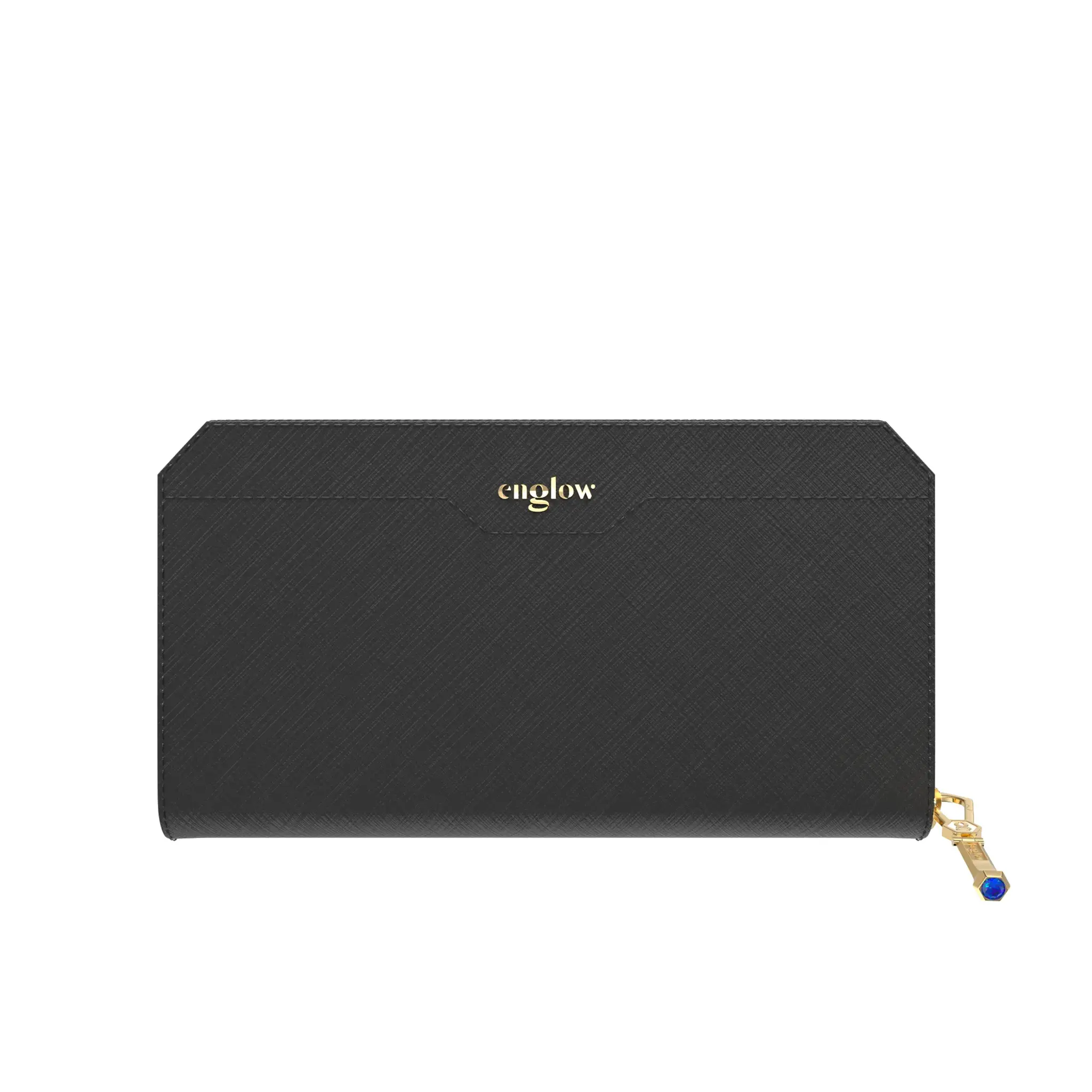 Aura Continental Wallet - Black, Yellow Gold with Blue Sapphire