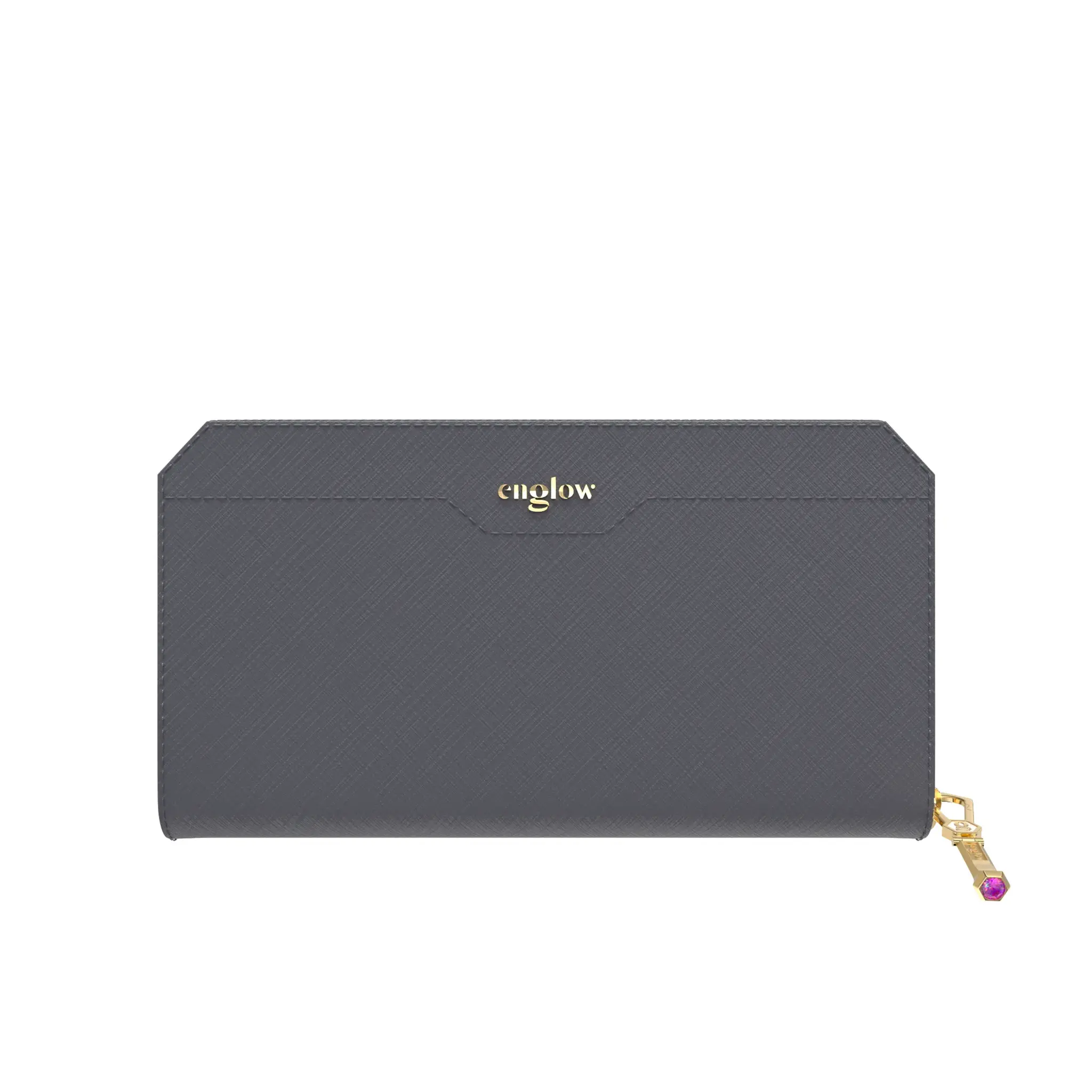 Aura Continental Wallet - Grey, Yellow Gold with Pink Sapphire