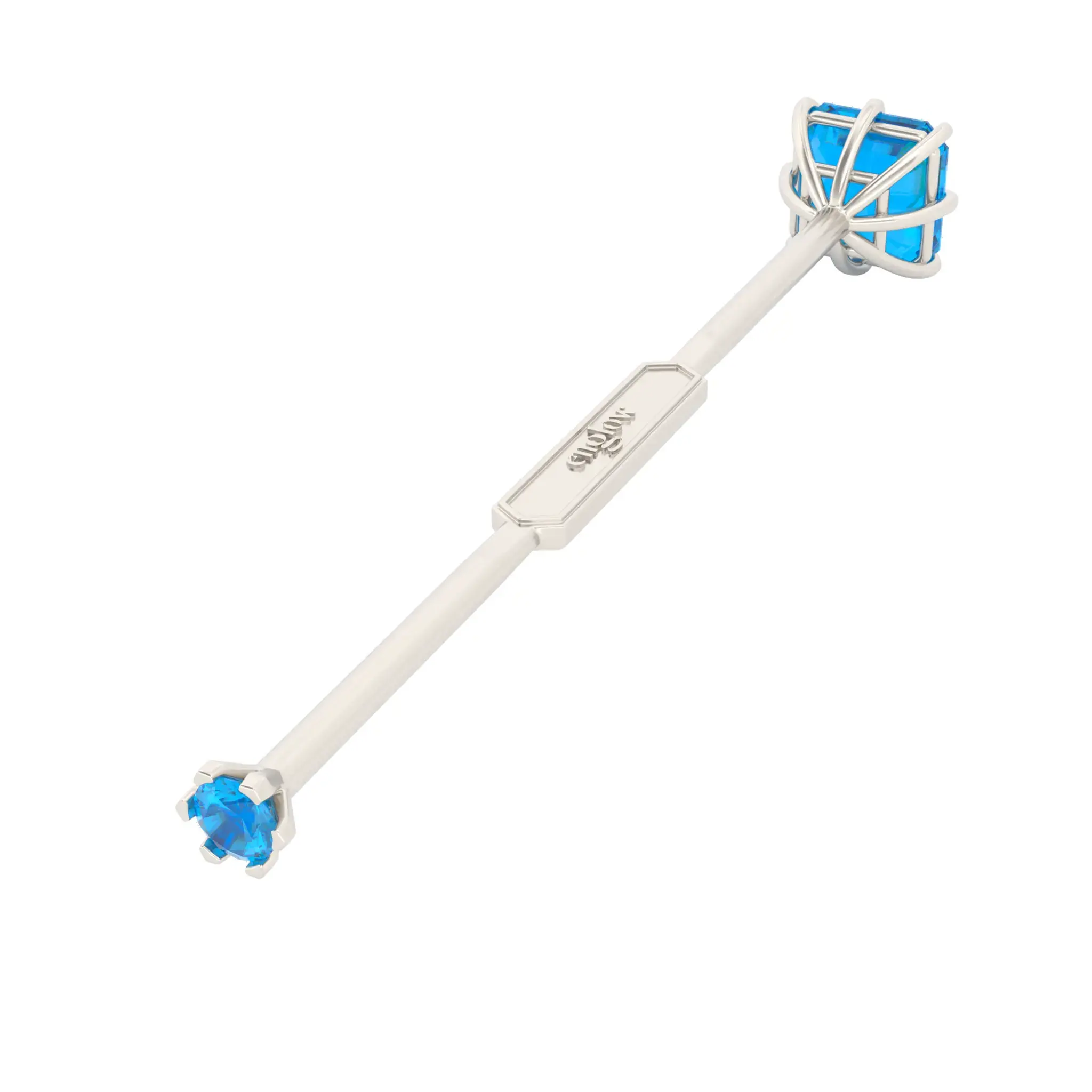 Englow Visky Saba Santa Maria Aquamarine White Gold: Stilvolle Whiskey-Rührer / Stirrer mit 6mm runden Edelstein