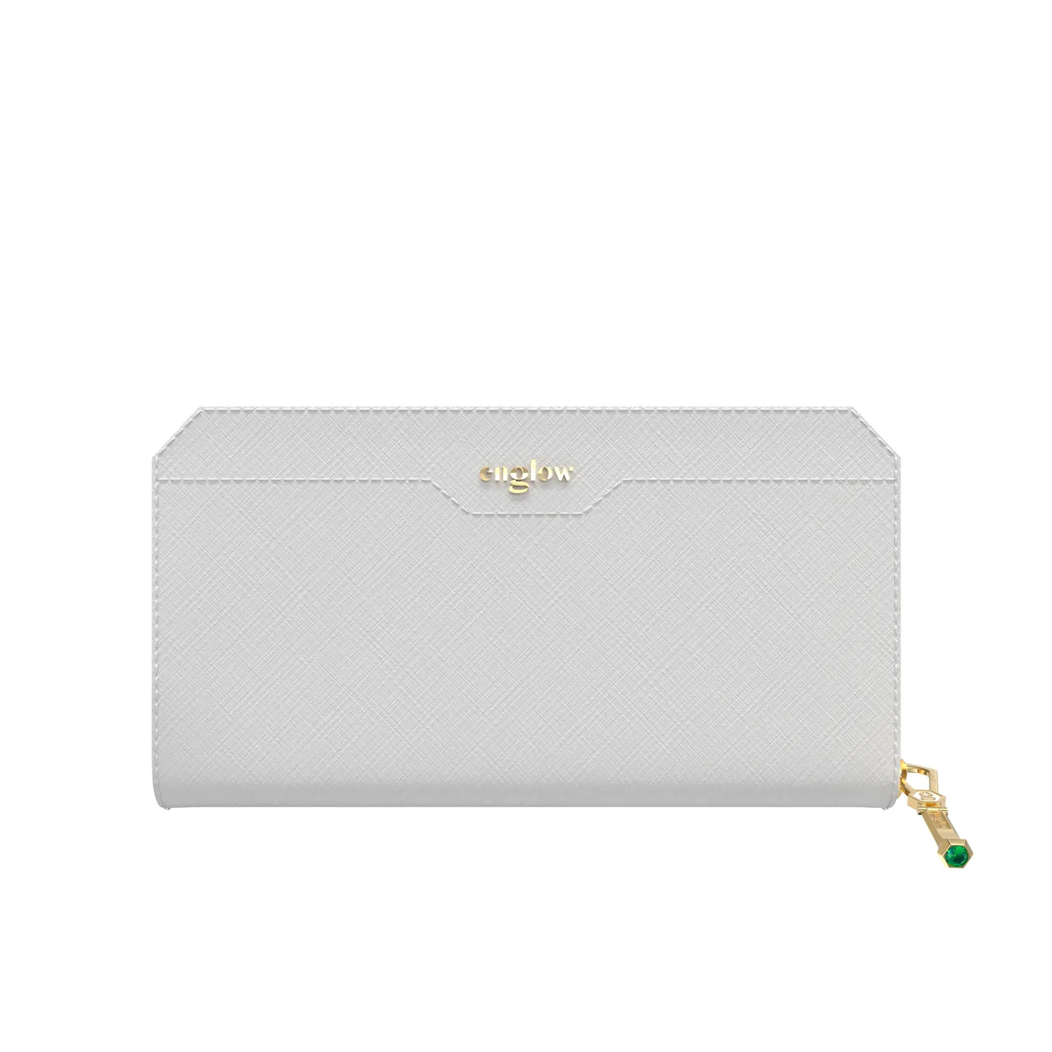 Aura Continental Wallet - White, Yellow Gold with Zambian Emerald