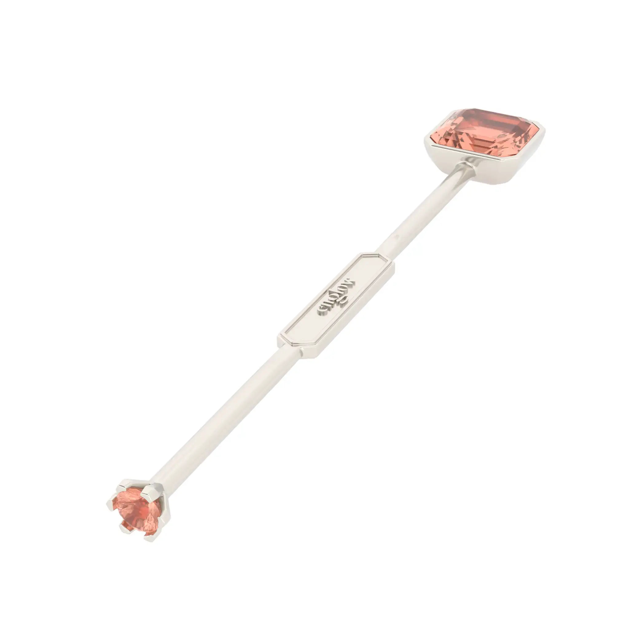 Englow Visky Sitta Peach Tourmaline White Gold: Stilvolle Whiskey-Rührer / Stirrer mit 6mm runden Edelstein