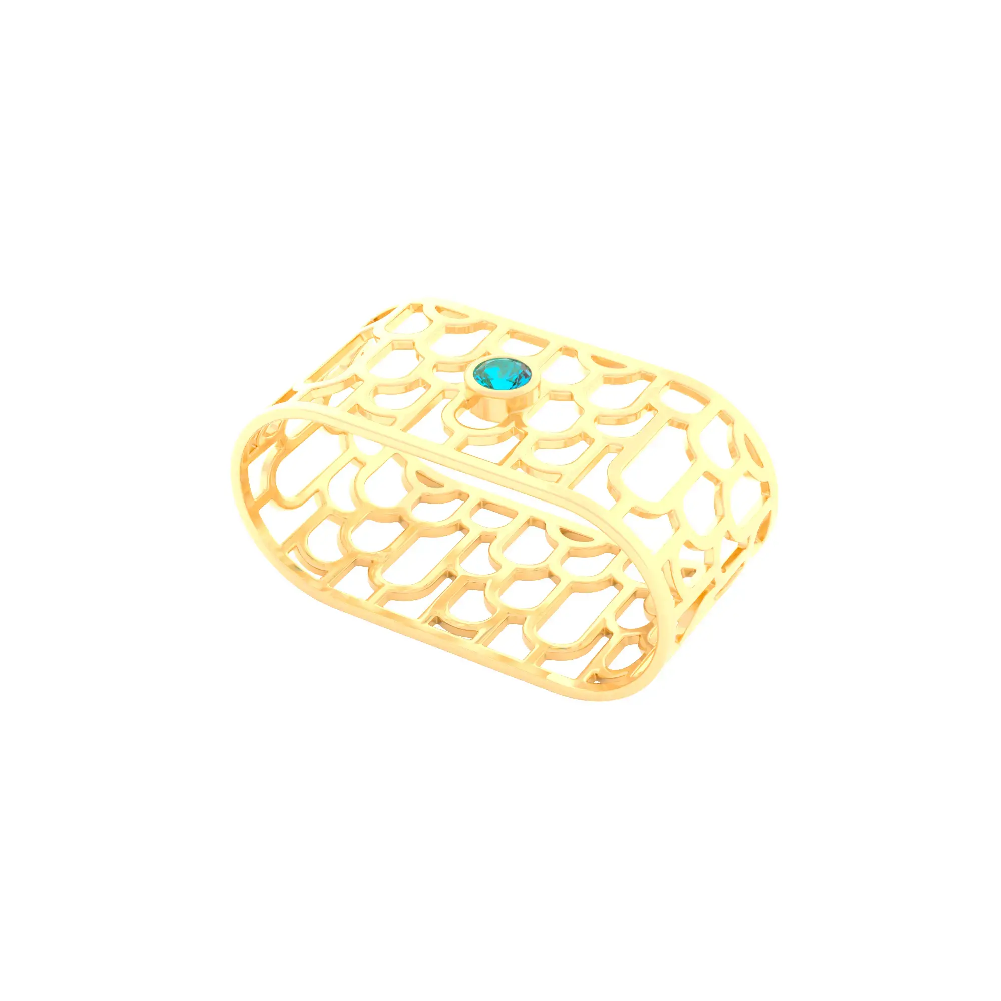 Englow Sands Art-Déco – Yellow Gold with Sky Blue Topaz– exquisite Serviettenringe, Napkin Rings