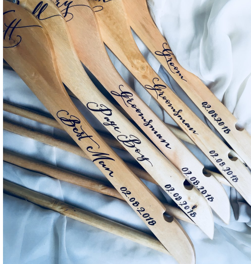 Thumbnail: Set of 5 personalised wedding party hangers