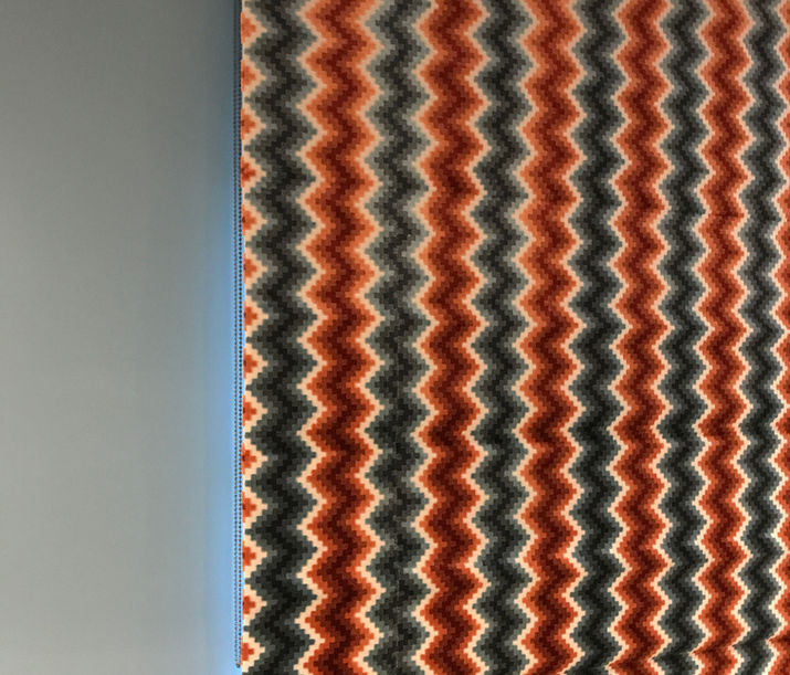 Zig Zag Geometric orange and blue roman blinds.  