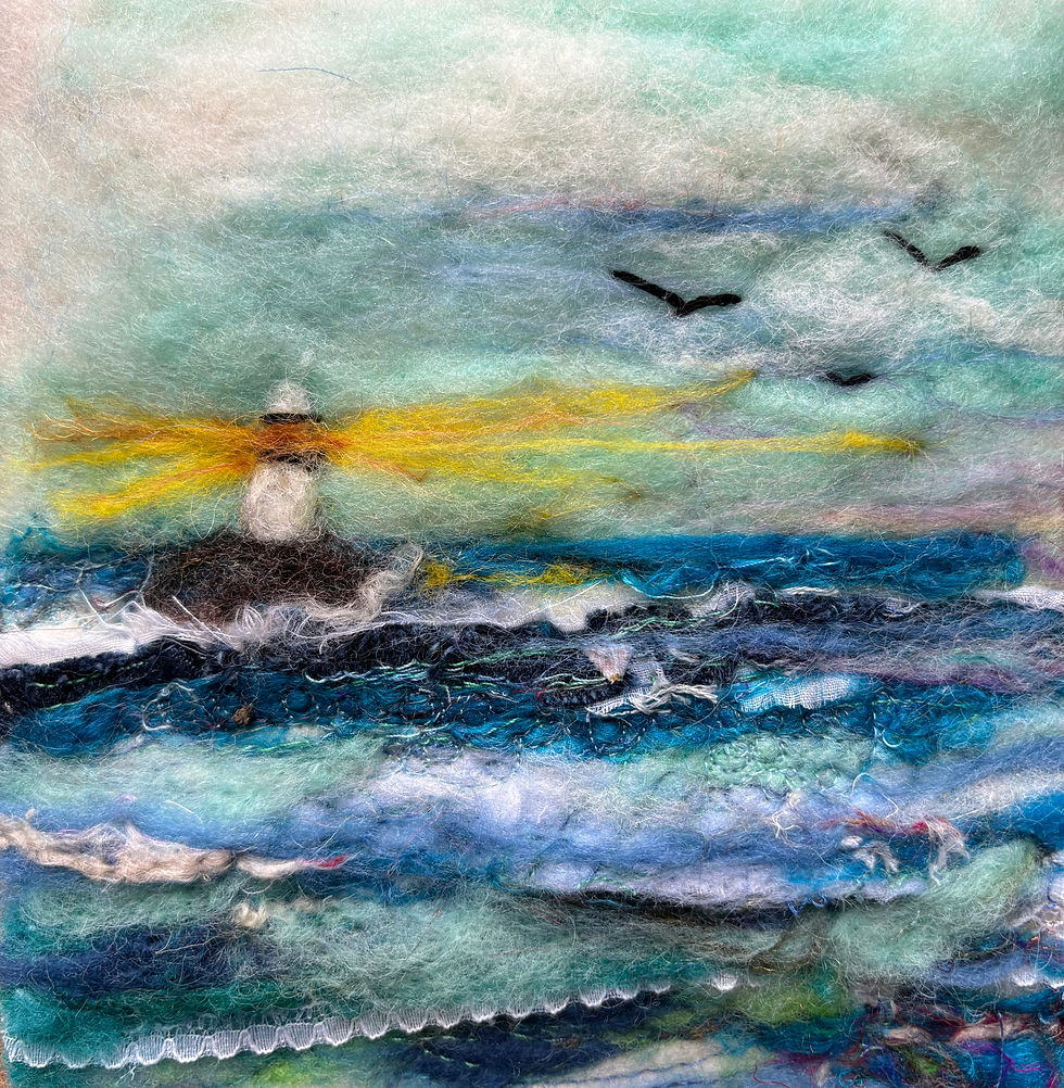 seascape with sewn elements, needle felting