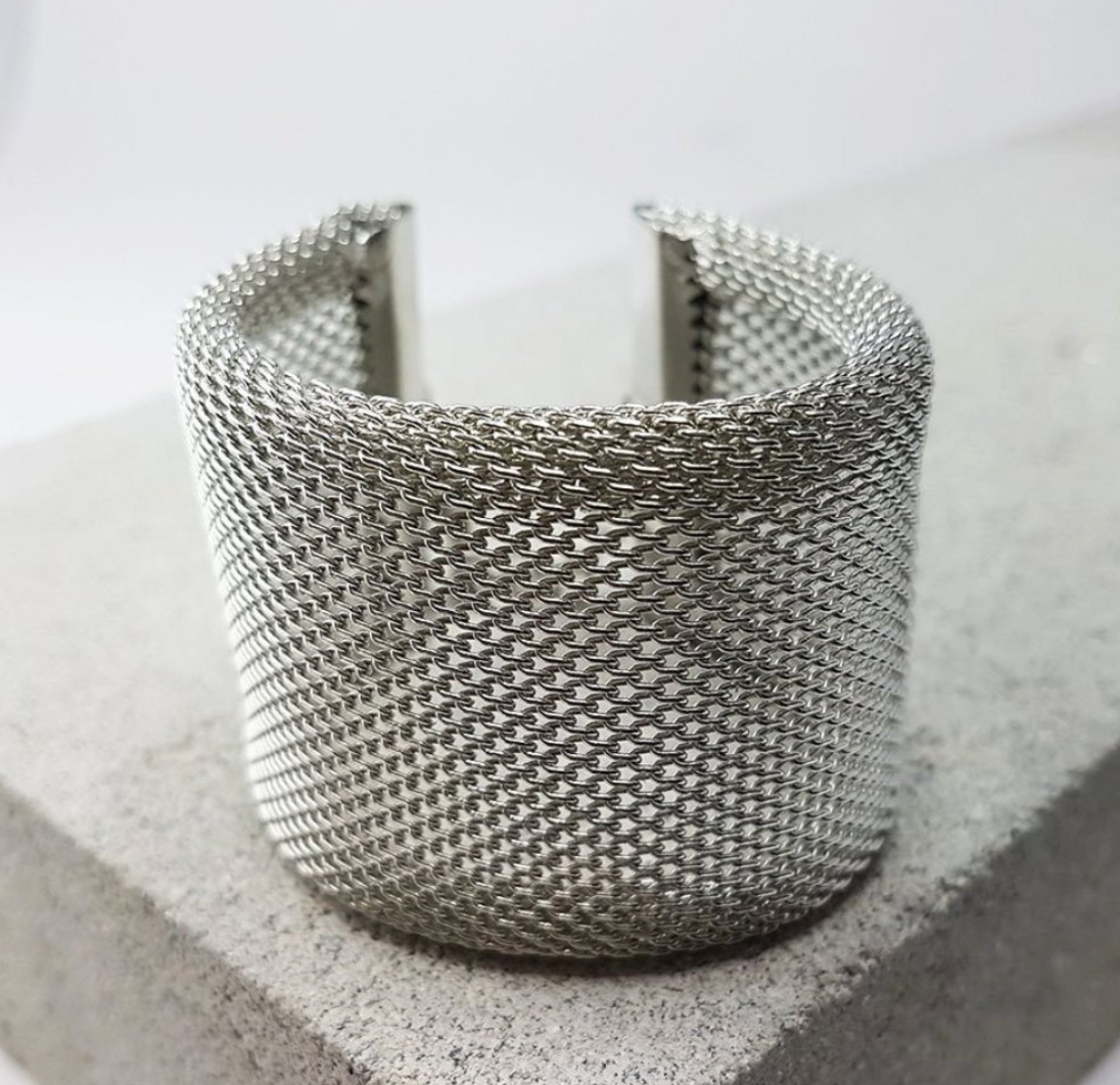 Xanthe Chainmail Adjustable Wrap Cuff Bangle - Silver
