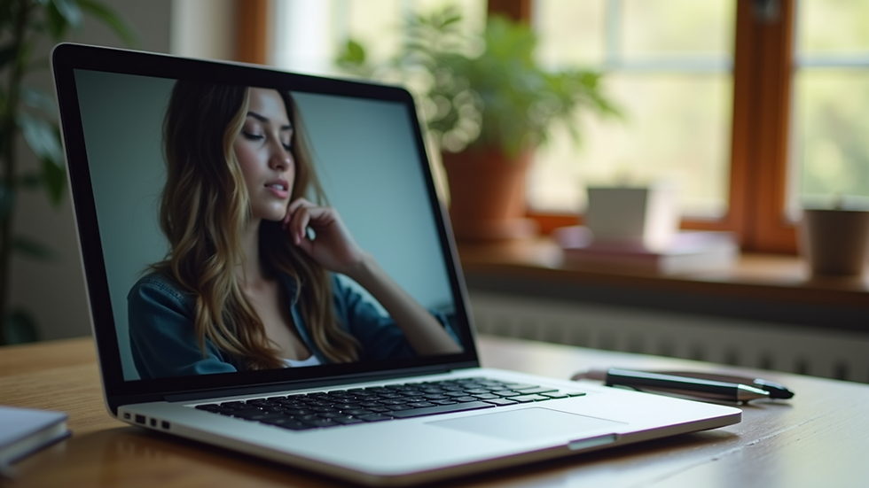 Eye-level view of a laptop on a desk with a therapy session on screen