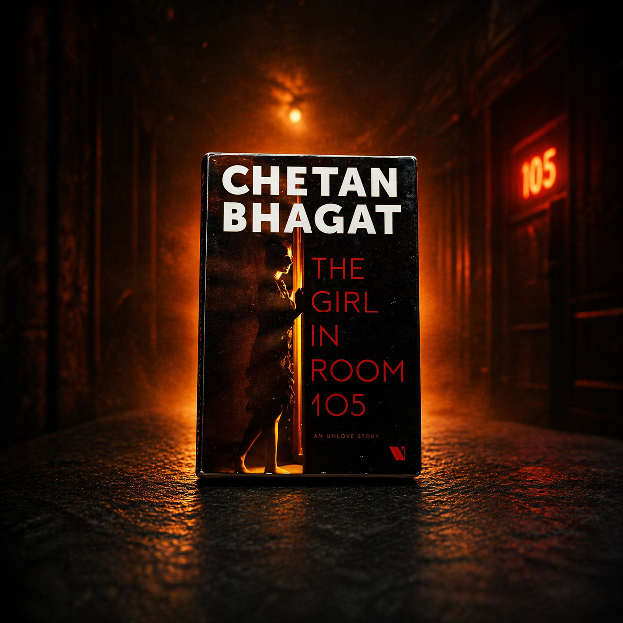 Miniature The Girl in Room 105 book-style fridge magnet with dark cinematic lighting and orange glow background.