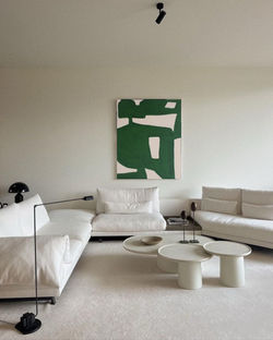 Green Abstract Canvas Wall Art – Minimalist Geometric Painting on Beige,_0