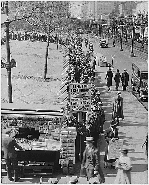 A bread line in the US during the Great Depression
