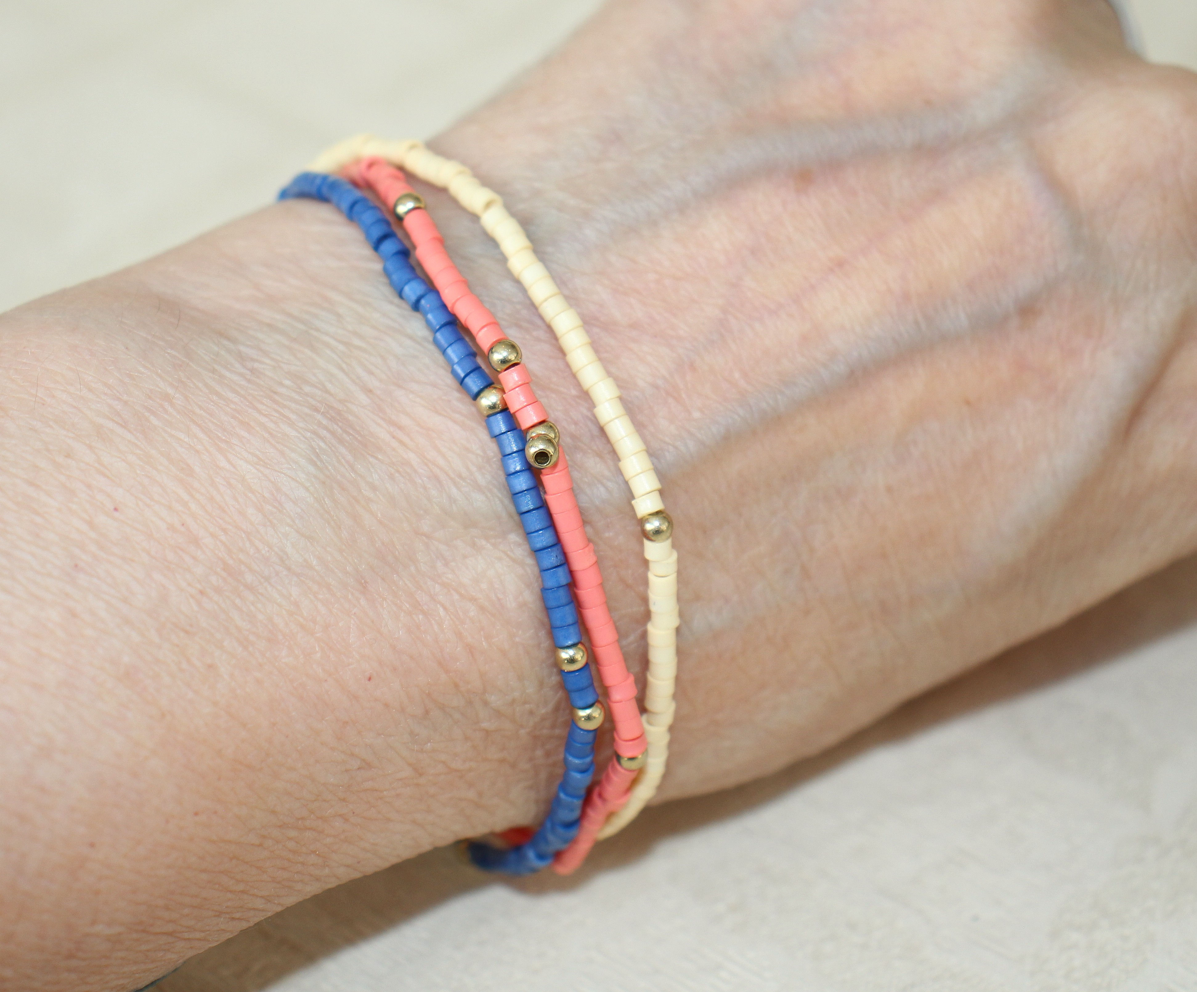 Set of Three Coloured Beaded Bracelets