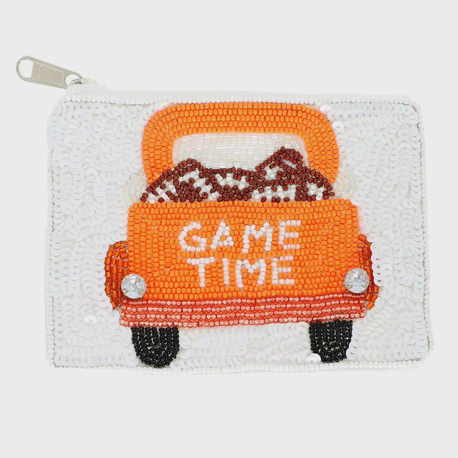 Game Time Seed Beaded Football Coin Bag - Orange White