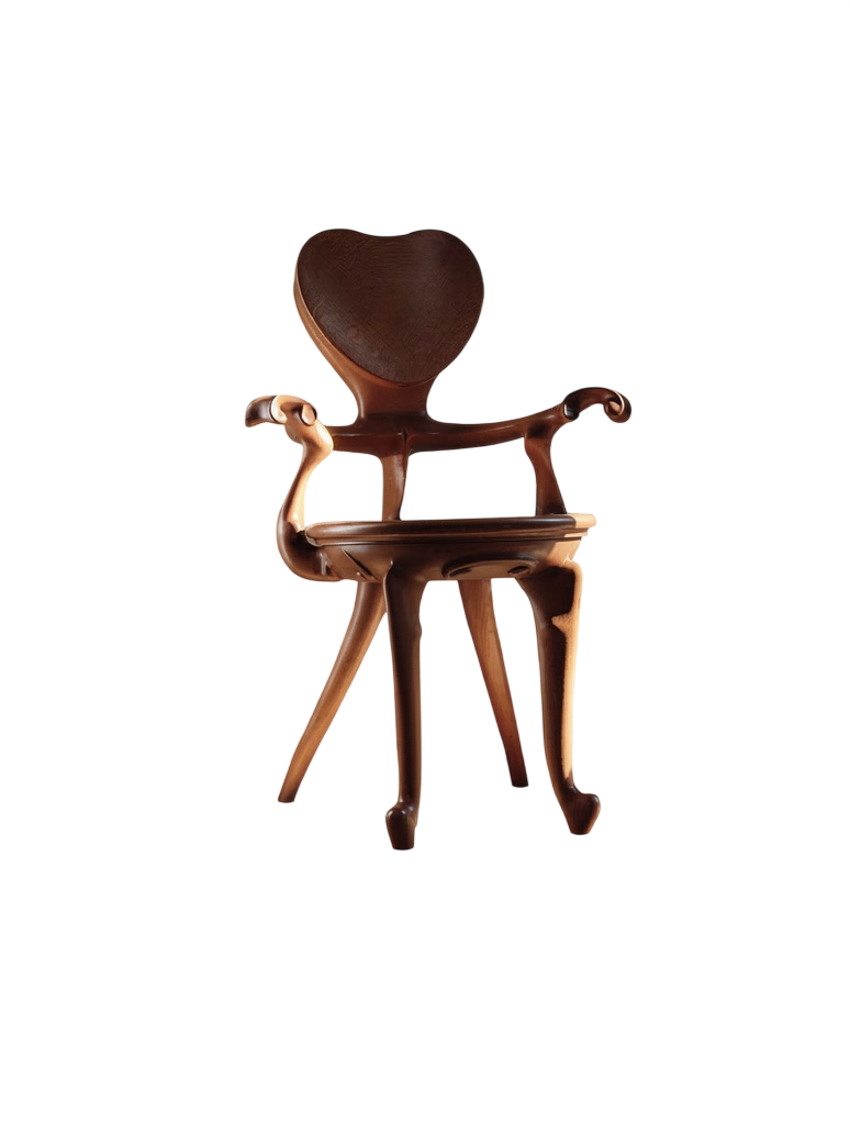 Solid Wood Heart Back Accent Chair – Sculptural Designer Dining Chair