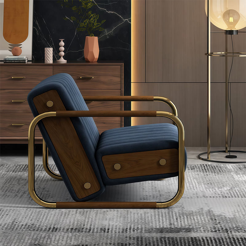 Thumbnail: Luxury Blue Velvet Accent Chair with Gold Stainless Steel Frame