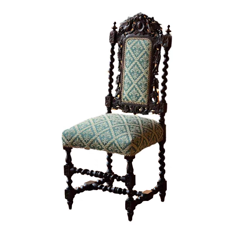 Vintage Carved Wood Accent Chair – Luxury Upholstered Dining Chair