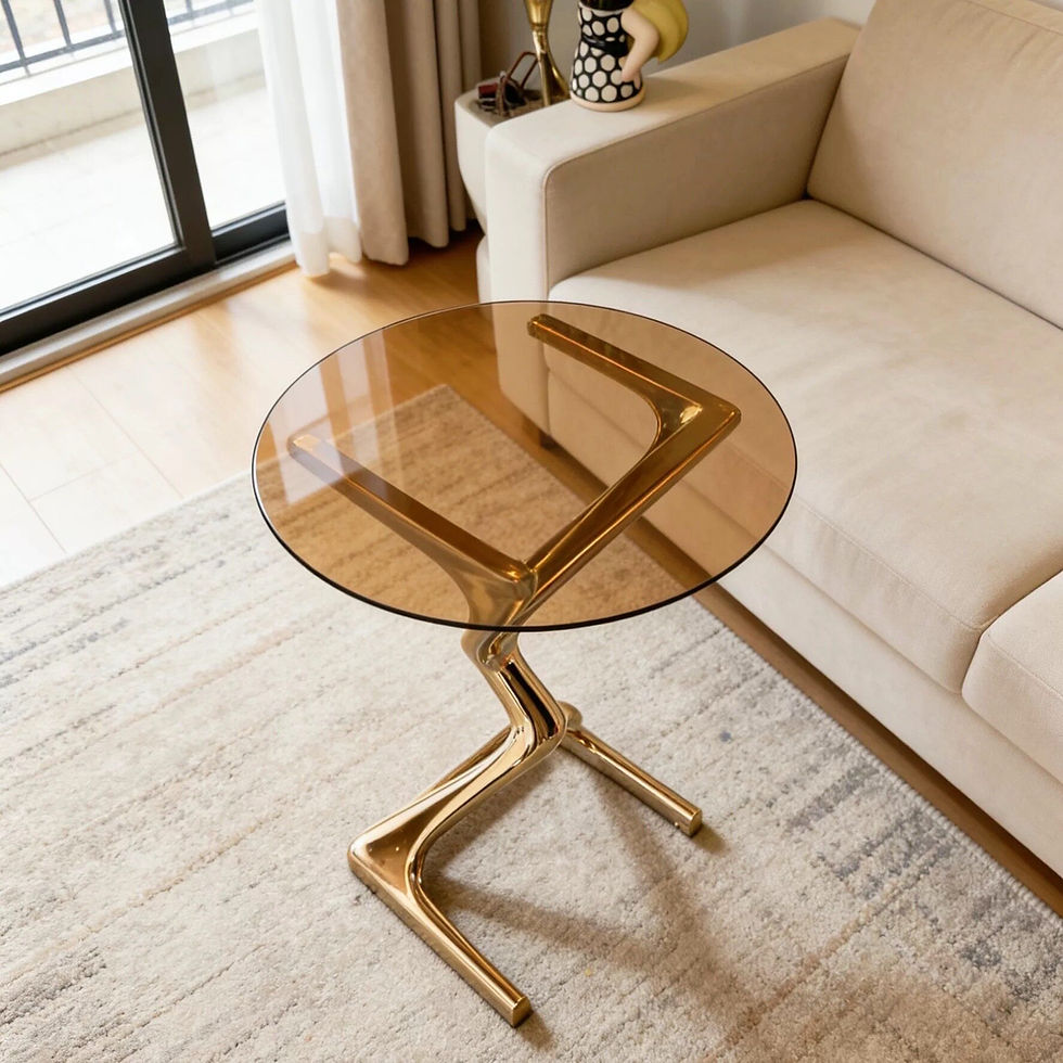 Thumbnail: Modern Sculptural Glass Side Table with Metallic Abstract Base