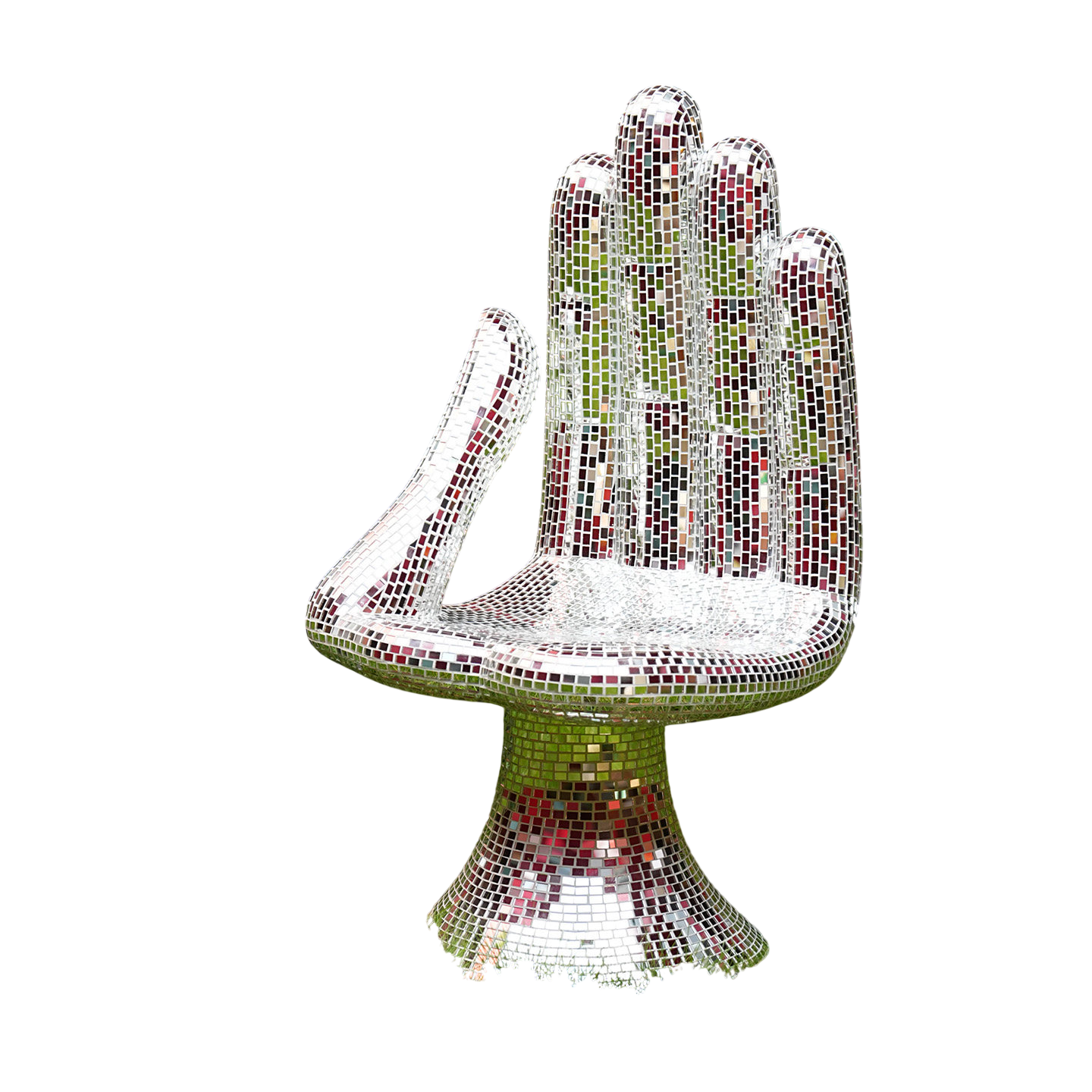 Modern Mosaic Hand Chair Sculptural Accent Seat Fiberglass Mirror Tile Art Chair
