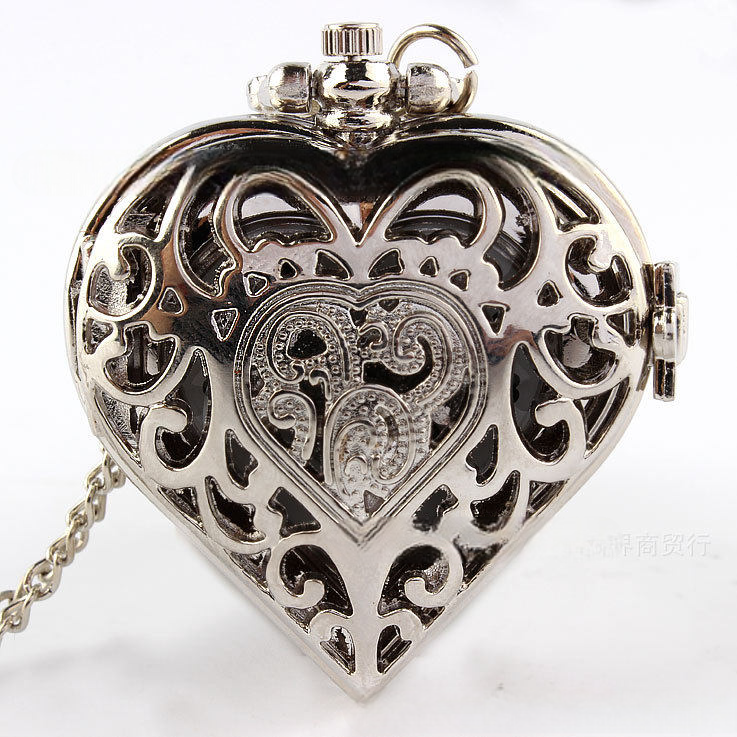 Thumbnail: Vintage Heart Shape Pocket Watch Necklace for Women