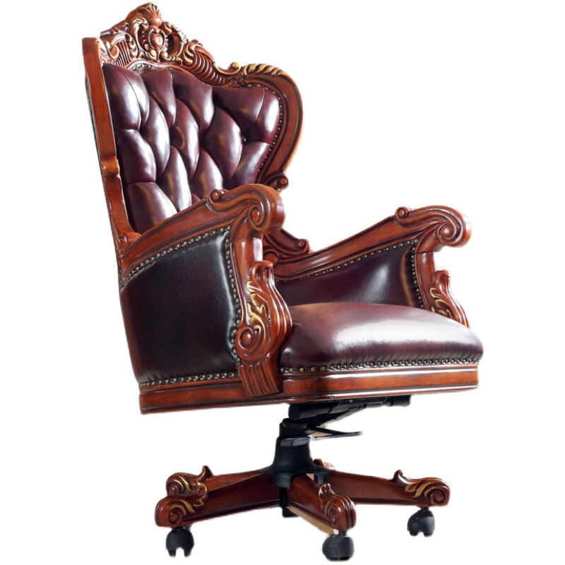 Vintage Executive Office Chair Genuine Leather High Back Swivel Desk Chair