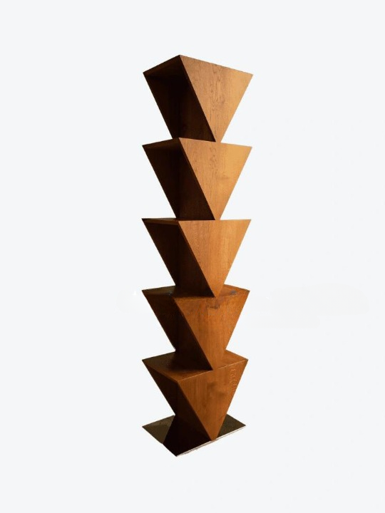 Modern Geometric Solid Wood Bookshelf, Sculptural Triangle Bookcase