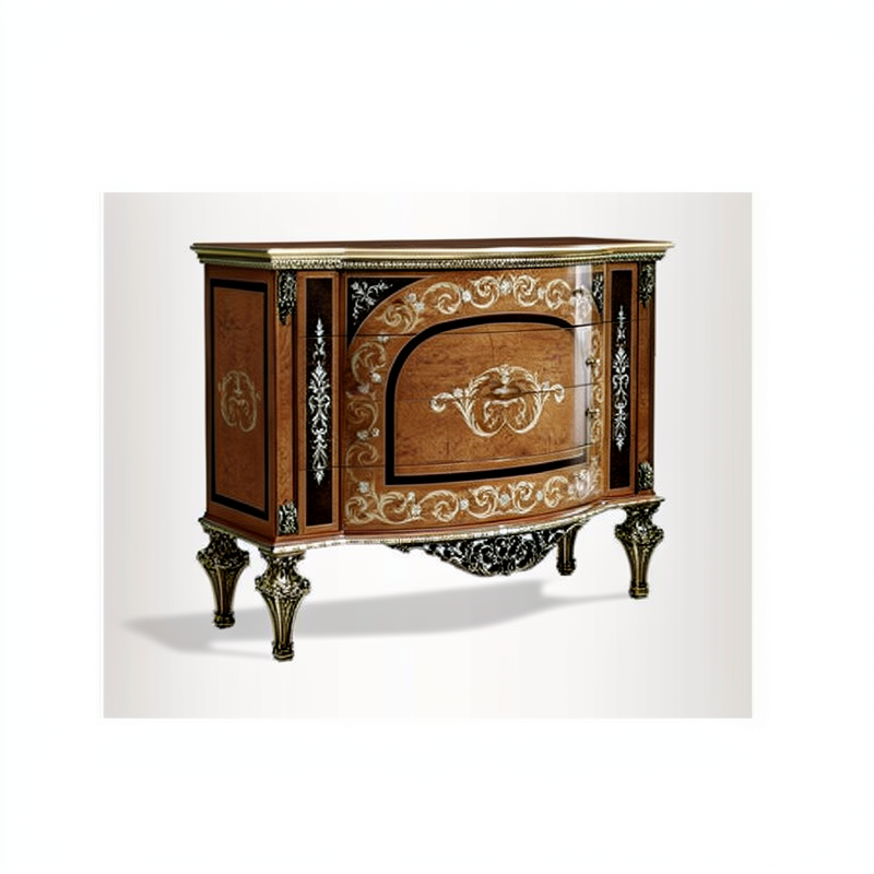 Luxury French Antique Nightstand Cabinet, Hand-Carved Solid Wood Bedside Table
