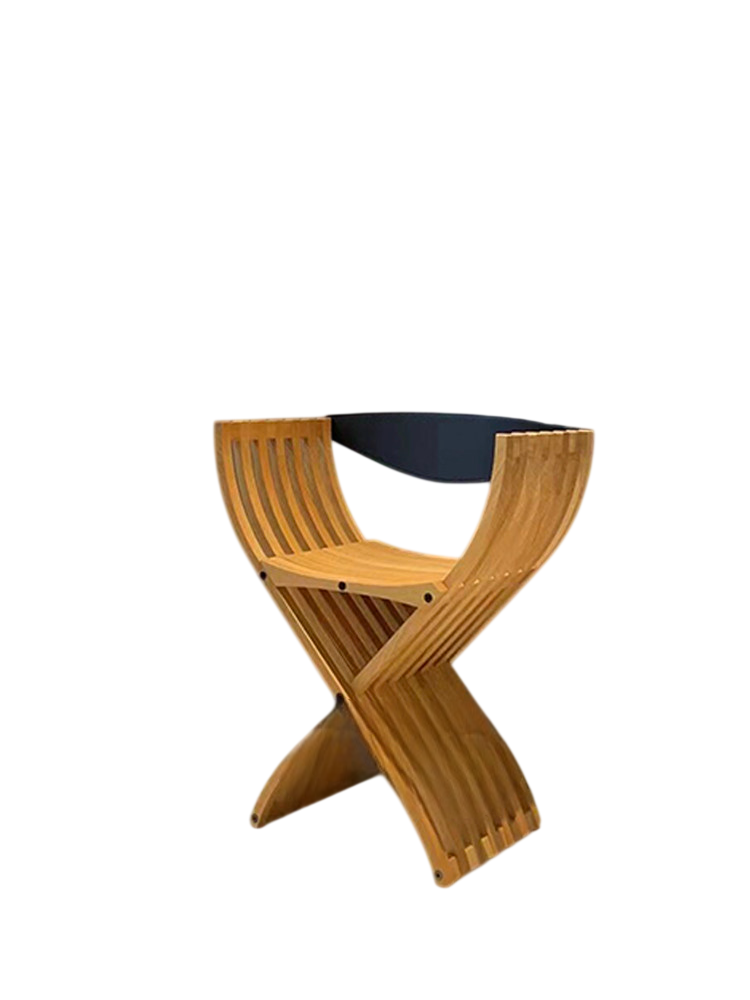 Modern Sculptural Wooden Accent Chair Curved Slat Design, Minimalist Solid Wood