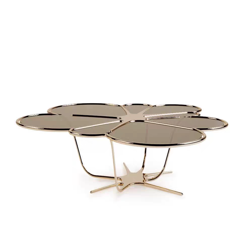 Modern Luxury Glass Coffee Table, Flower Petal Design Accent Table