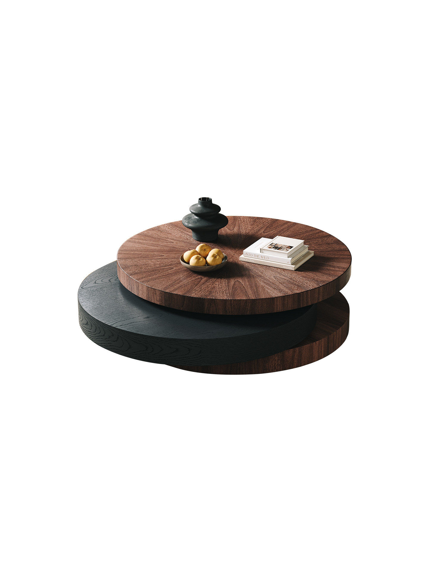 Modern Round Coffee Table Walnut Black Nesting Center Table